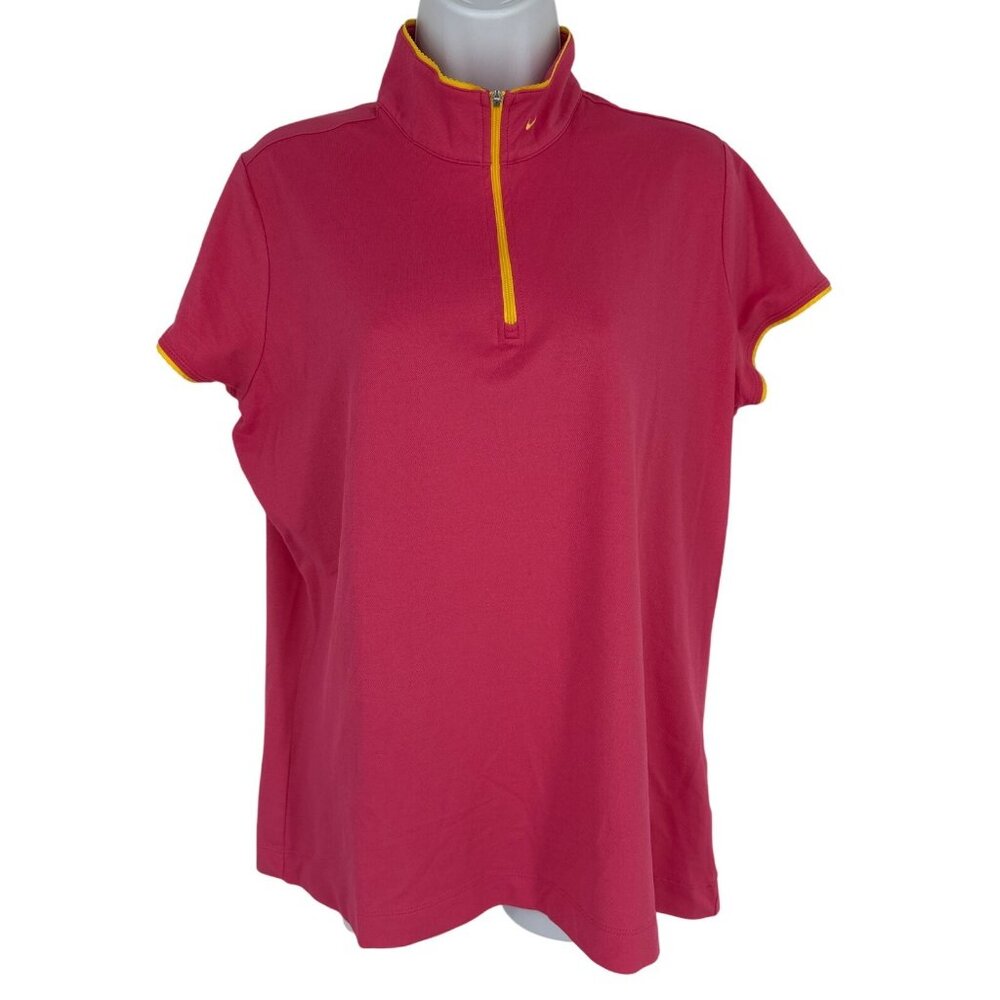 Nike Golf Dri-Fit Womens Pink & Yellow Short Sleeve 1/4 Zip Pullover XL